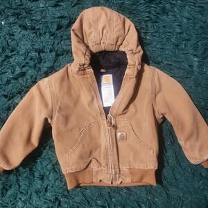 Carhartt Toddler Tan Duck Canvas Hooded Jacket Blanket Lined / 4T